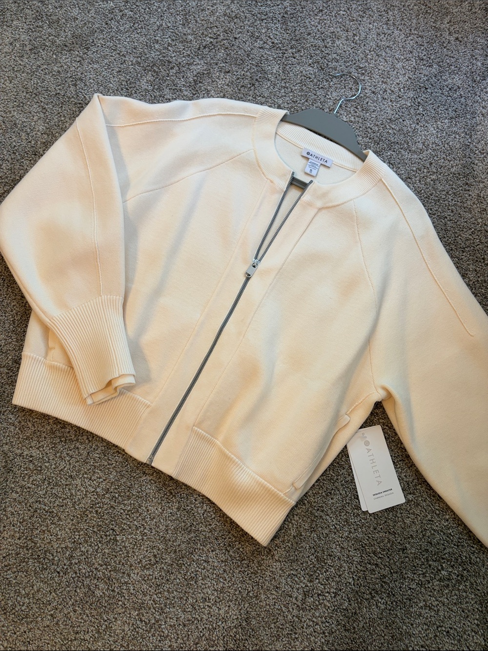 Athleta Cream Zip-Front Bomber Jacket